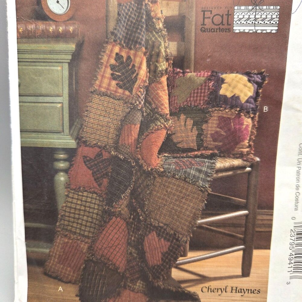 McCalls Crafts M4941 Fat Quarters Rustic Quilt & Pillow Pattern UNCUT - Picture 2 of 5